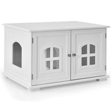 Large Wooden Cat Litter Box Enclosure Hidden Cat Washroom with Divider White