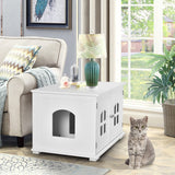 Large Wooden Cat Litter Box Enclosure Hidden Cat Washroom with Divider White