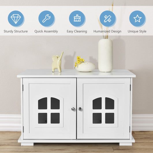 Large Wooden Cat Litter Box Enclosure Hidden Cat Washroom with Divider White