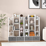 12-Tier Open-Back Freestanding Bookshelf with Drawer-White