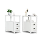 2 Pieces Wooden Bed-side Nightstand Set with 2 Drawers-White