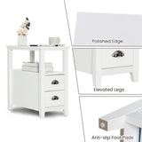2 Pieces Wooden Bed-side Nightstand Set with 2 Drawers-White