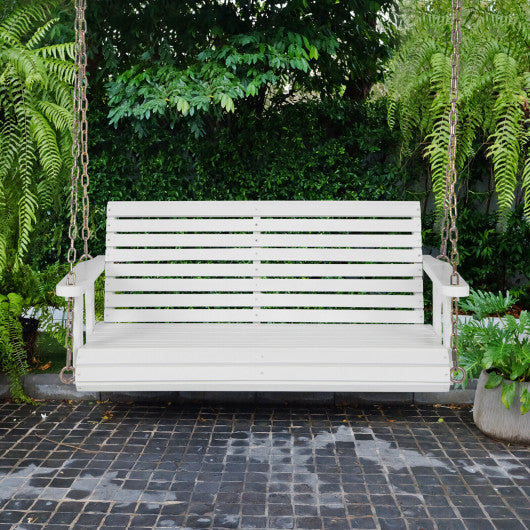 2-Person Wooden Porch Swing with Hanging Chains for Garden Yard-White