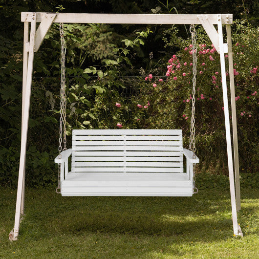 2-Person Wooden Porch Swing with Hanging Chains for Garden Yard-White