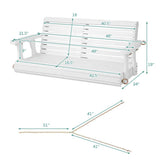 2-Person Wooden Porch Swing with Hanging Chains for Garden Yard-White