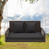 2-Person Outdoor Wicker Porch Swing with Seat and Back Cushions-Black