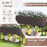 Wicker Raised Garden Bed with Storage Shelf and Drainage Gaps for Flowers