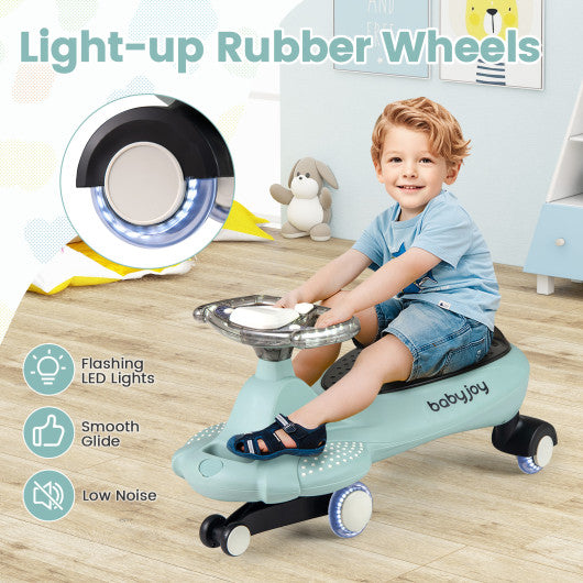 Wiggle Car with Hauling Rope Ride on Toy with Under-Seat Storage-Green