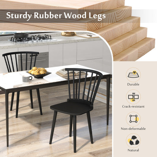 Windsor Dining Chairs Set of 2 Rubber Wood Kitchen Chairs with Spindle Back-Black
