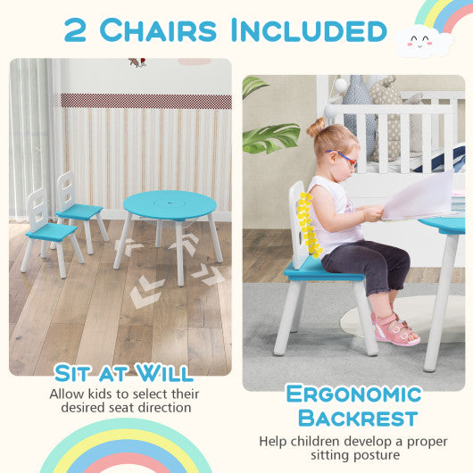 Wood Activity Kids Table and Chair Set with Center Mesh Storage-Blue