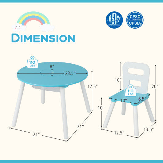 Wood Activity Kids Table and Chair Set with Center Mesh Storage-Blue