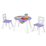 Wood Activity Kids Table and Chair Set with Center Mesh Storage-Purple