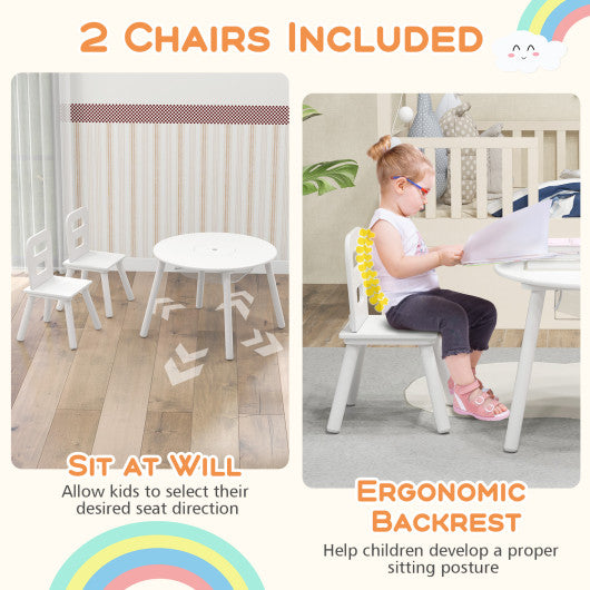 Wood Activity Kids Table and Chair Set with Center Mesh Storage-White