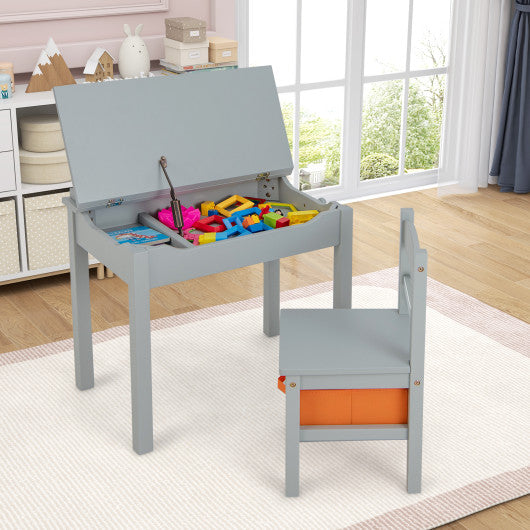 Wood Activity Kids Table and Chair Set with Storage Space-Gray
