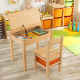 Wood Activity Kids Table and Chair Set with Storage Space-Natrual