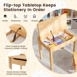 Wood Activity Kids Table and Chair Set with Storage Space-Natrual