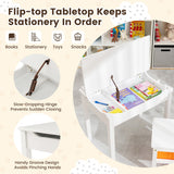 Flip-Top Wood Kids Activity Table and Chair Set with Hidden Storage Space-White