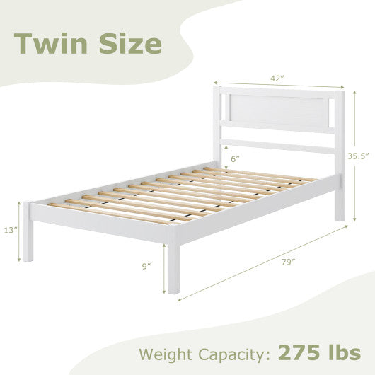 Twin/Full/Queen Size Wood Bed Frame with Headboard and Wooden Slats Support-Twin