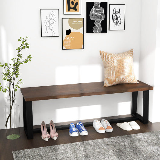 Wood Dining Bench with Metal Frame and Adjustable Footpads-Coffee
