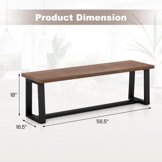 Wood Dining Bench with Metal Frame and Adjustable Footpads-Coffee