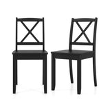 Wood Dining Chair Set of 2 with Rubber Wood Legs and Curved Backrest-Black
