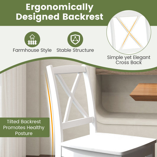 Wood Dining Chair Set of 2 with Rubber Wood Legs and Curved Backrest-White