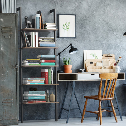 5-Tier Wood Look Ladder Shelf with Metal Frame for Home-Black