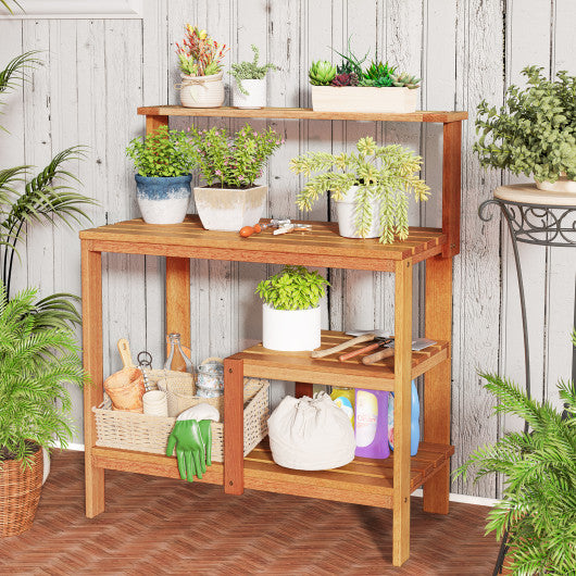 Outdoor Garden Potting Wood Planting Workstation with Open Shelves