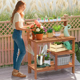 Outdoor Garden Potting Wood Planting Workstation with Open Shelves