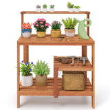 Outdoor Garden Potting Wood Planting Workstation with Open Shelves