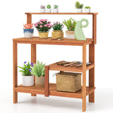 Outdoor Garden Potting Wood Planting Workstation with Open Shelves