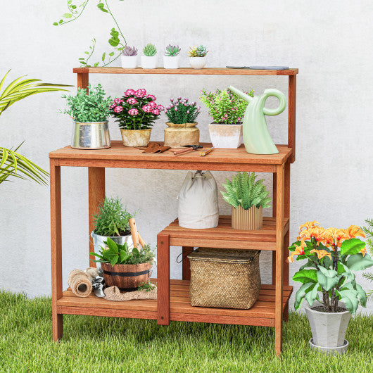 Outdoor Garden Potting Wood Planting Workstation with Open Shelves