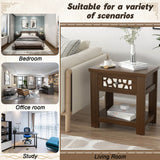 Wood Retro End Table with Mirrored Glass Drawer and Open Storage Shelf-Brown
