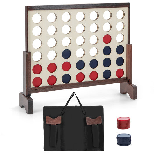 Wooden4-in-a-row Game Set with 42 PCS Chips and 600D Oxford Fabric Carrying Bag-Brown