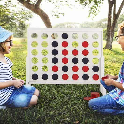 Wooden 4-in-a-row Game Set with 42 PCS Chips and 600D Oxford Fabric Carrying Bag-White