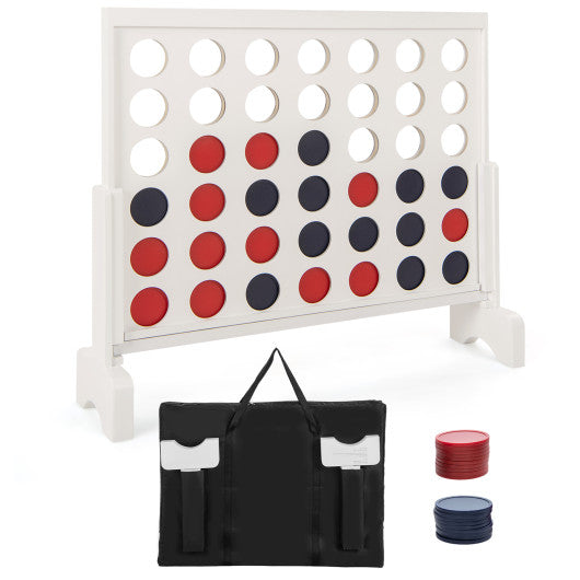 Wooden 4-in-a-row Game Set with 42 PCS Chips and 600D Oxford Fabric Carrying Bag-White