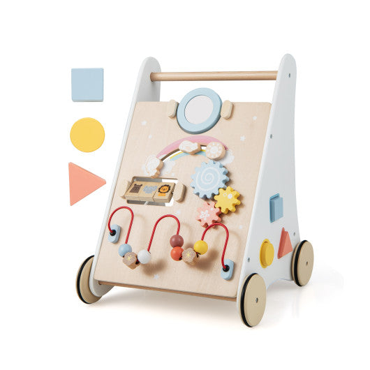 Wooden Baby Walker with Multiple Activities Center for Over 1 Year Old-White