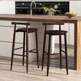 Wooden Bar Chair Set of 2 with Backrest and Footrest for Home Restaurant Cafe-Brown