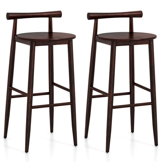 Wooden Bar Chair Set of 2 with Backrest and Footrest for Home Restaurant Cafe-Brown