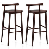 Wooden Bar Chair Set of 2 with Backrest and Footrest for Home Restaurant Cafe-Brown