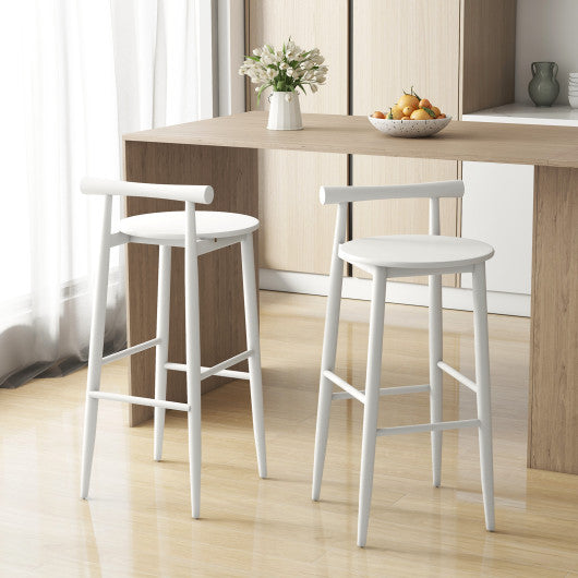 Wooden Bar Chair Set of 2  with Backrest and Footrest for Home Restaurant Cafe-White