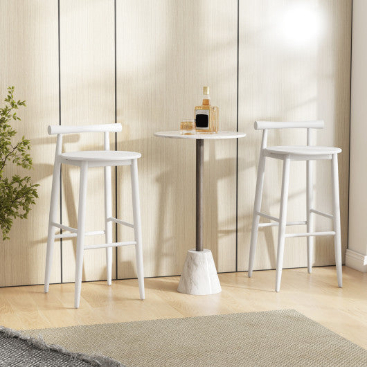 Wooden Bar Chair Set of 2  with Backrest and Footrest for Home Restaurant Cafe-White