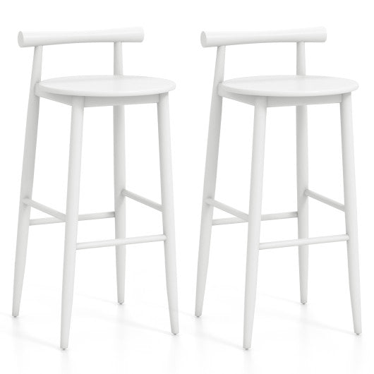 Wooden Bar Chair Set of 2  with Backrest and Footrest for Home Restaurant Cafe-White
