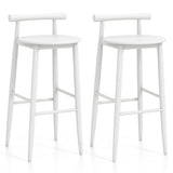 Wooden Bar Chair Set of 2  with Backrest and Footrest for Home Restaurant Cafe-White