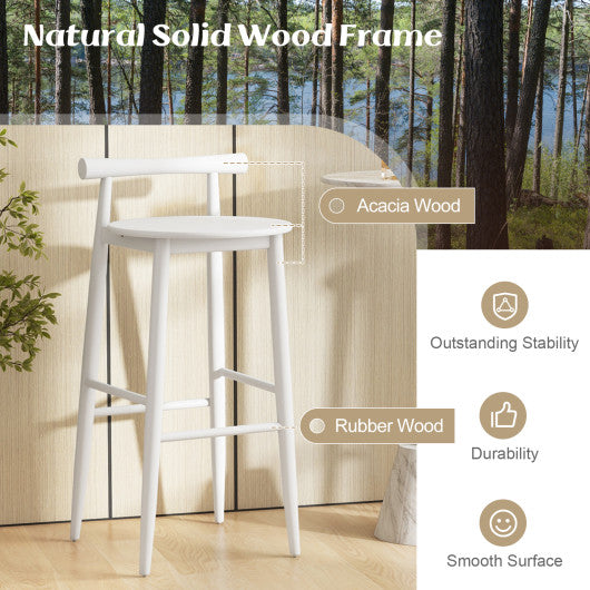 Wooden Bar Chair Set of 2  with Backrest and Footrest for Home Restaurant Cafe-White