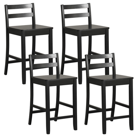 Wooden Bar Stools Set of 2 with Ergonomic Backrest and Footrest-Black