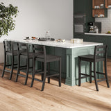 Wooden Bar Stools Set of 2 with Ergonomic Backrest and Footrest-Black