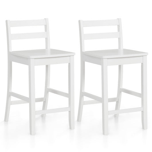 Wooden Bar Stools Set of 2 with Ergonomic Backrest and Footrest-White