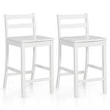 Wooden Bar Stools Set of 2 with Ergonomic Backrest and Footrest-White