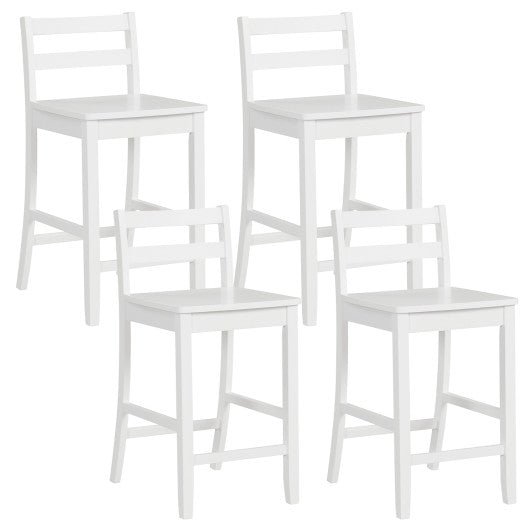 Wooden Bar Stools Set of 2 with Ergonomic Backrest and Footrest-White